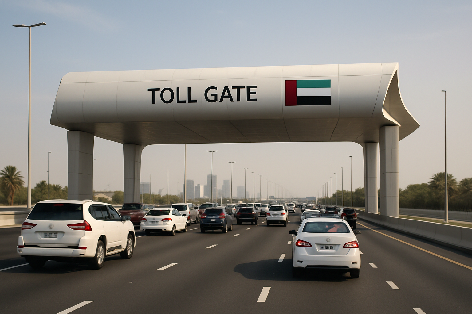 Modern toll gate on a busy UAE highway